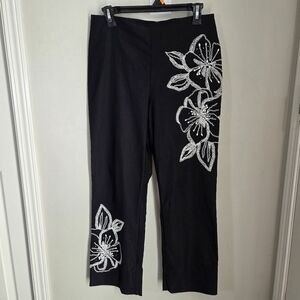 Ribkoff Trend Black Pants with White Floral Embroidery And Gems Size 12